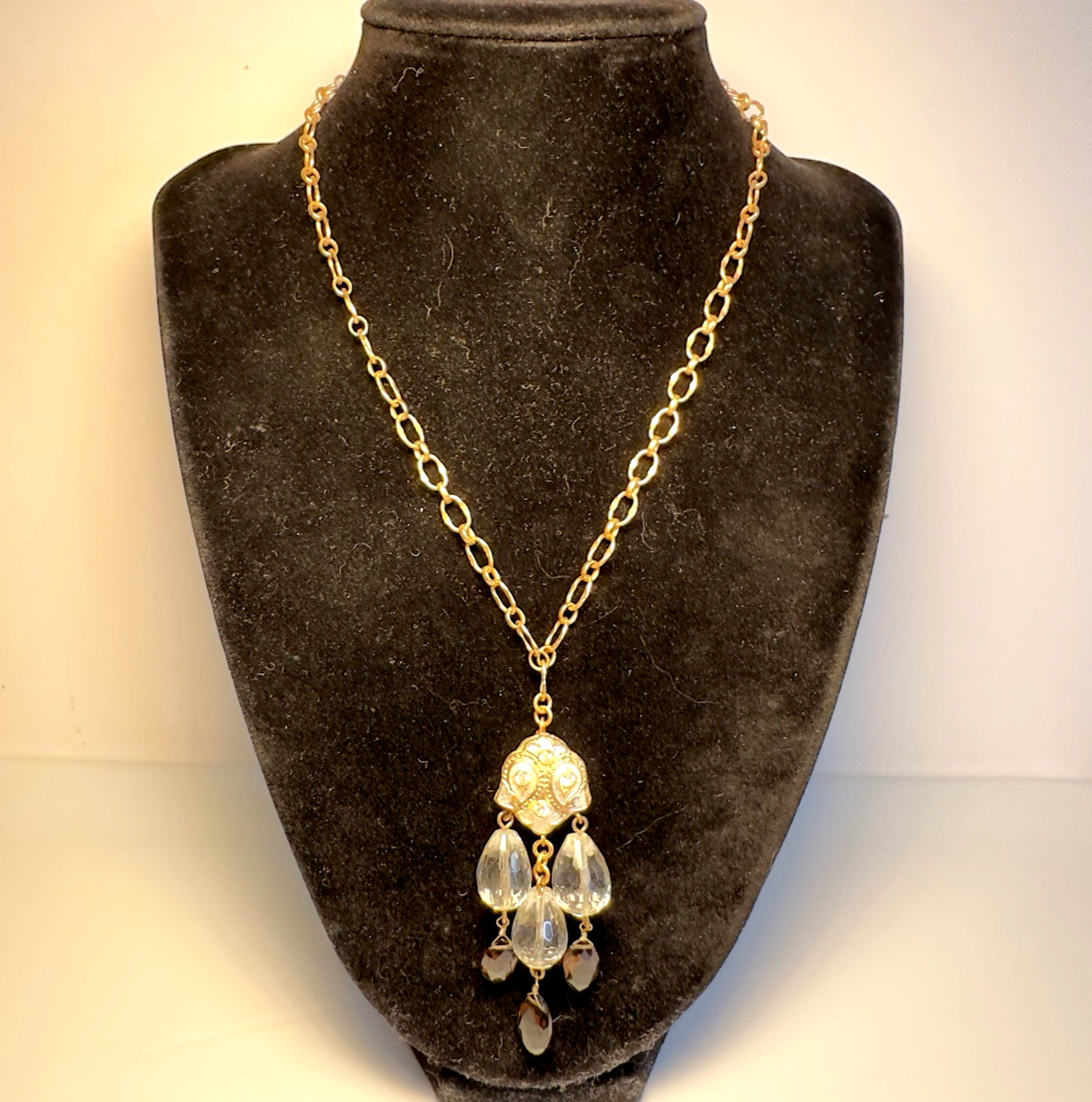 David Aubrey Teardrop Crystal Enamel Pendant Chain Necklace 16″ + 2.5″ Dangle