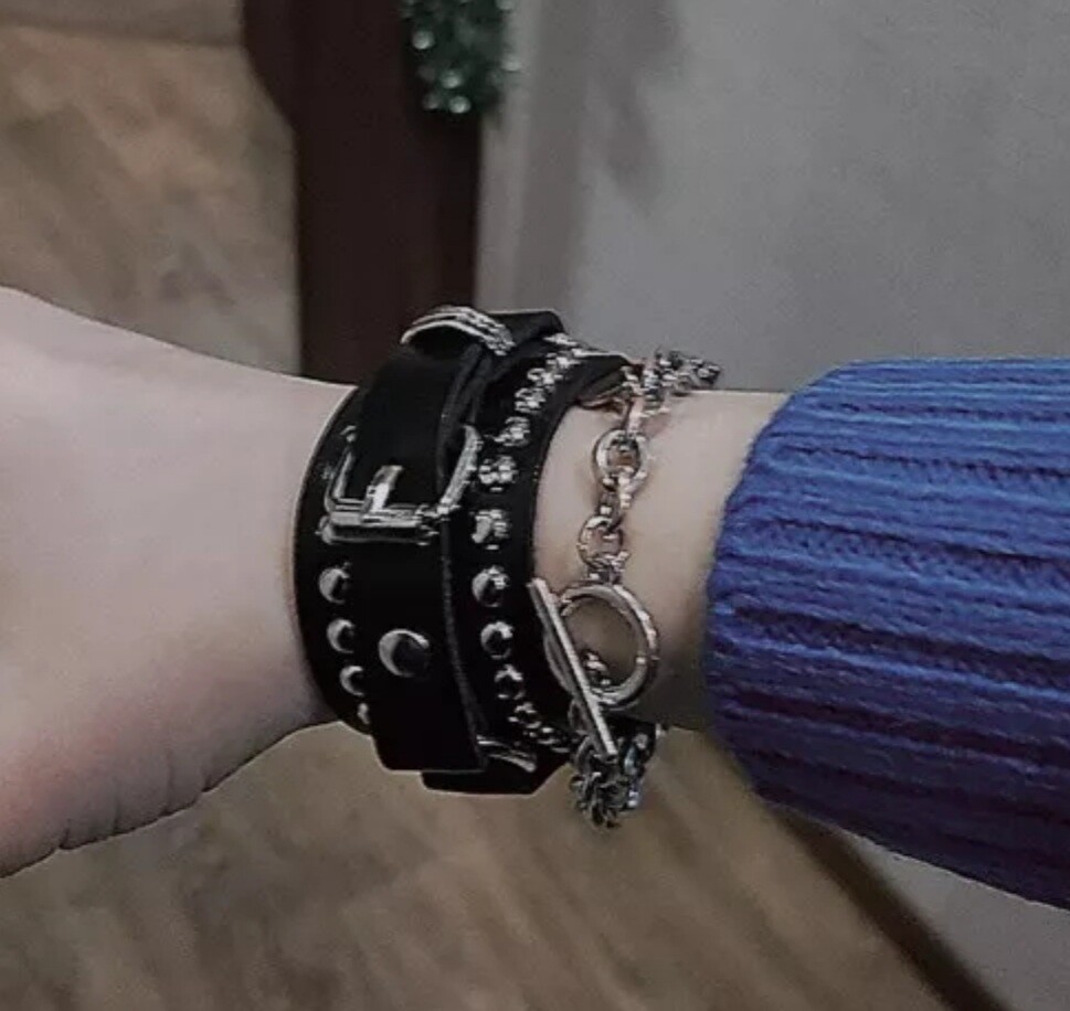 Vegan Leather Bracelet stud belt cuff punk emo edgy goth black white