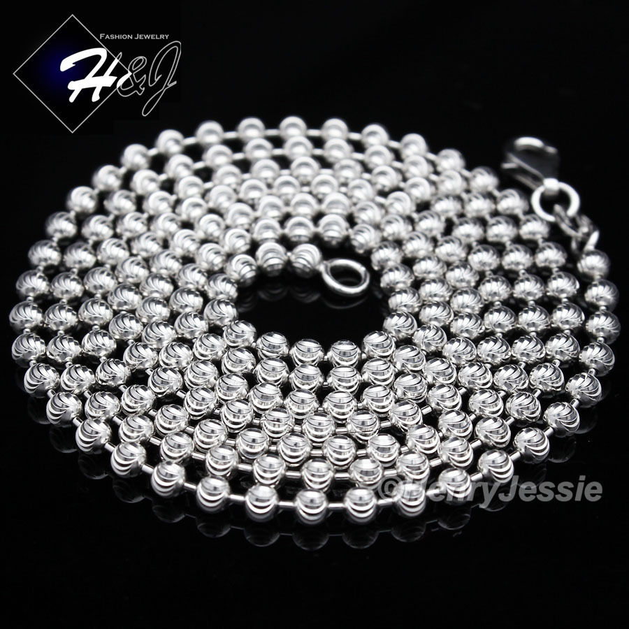 18″-30″MEN 925 STERLING SILVER 2MM MOON CUT BEADED CHAIN ICY CZ LION PENDANT*185