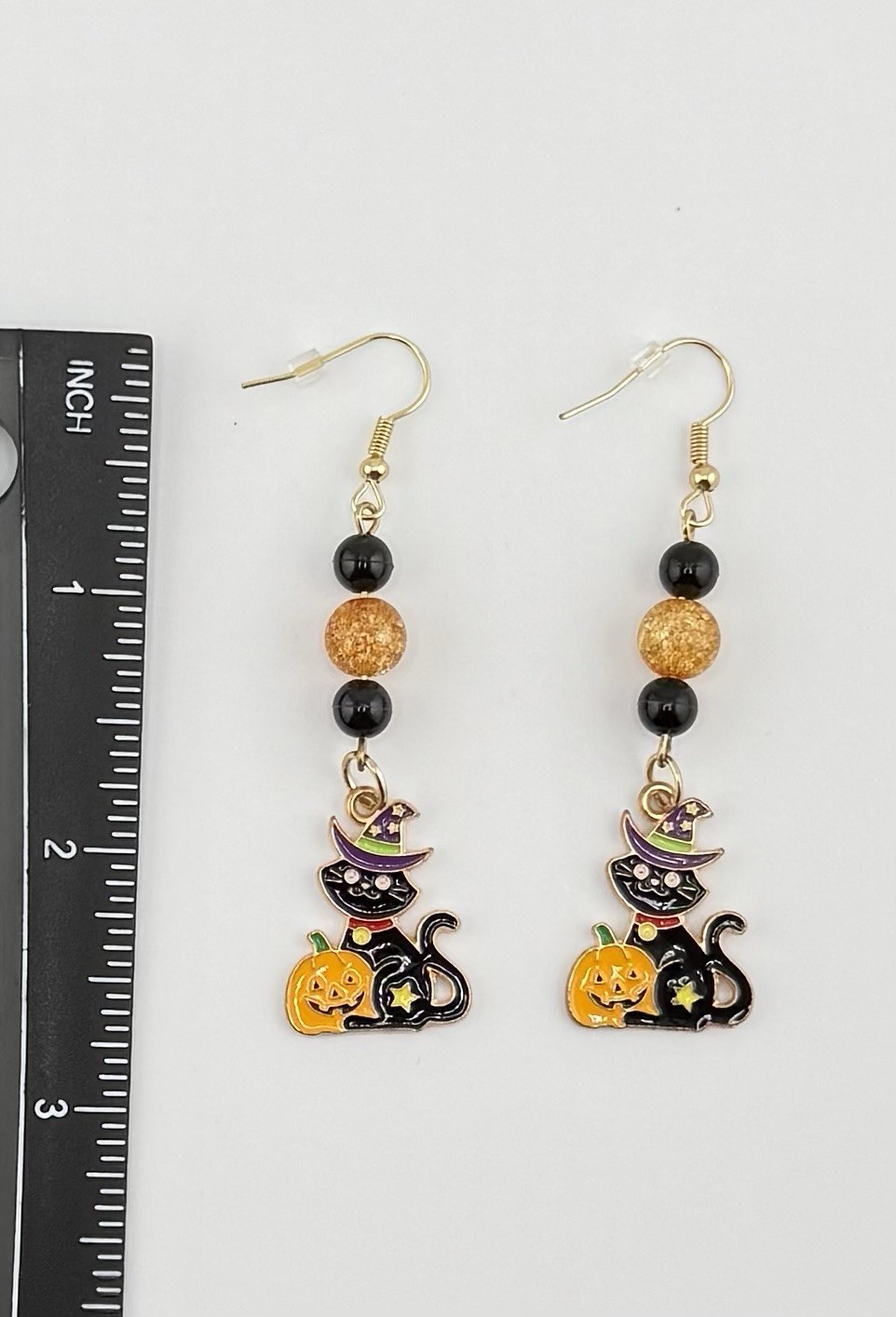 Beaded Dangle Drop Hook Earrings Nickel-Free Black Cat Pumpkin Multicolor