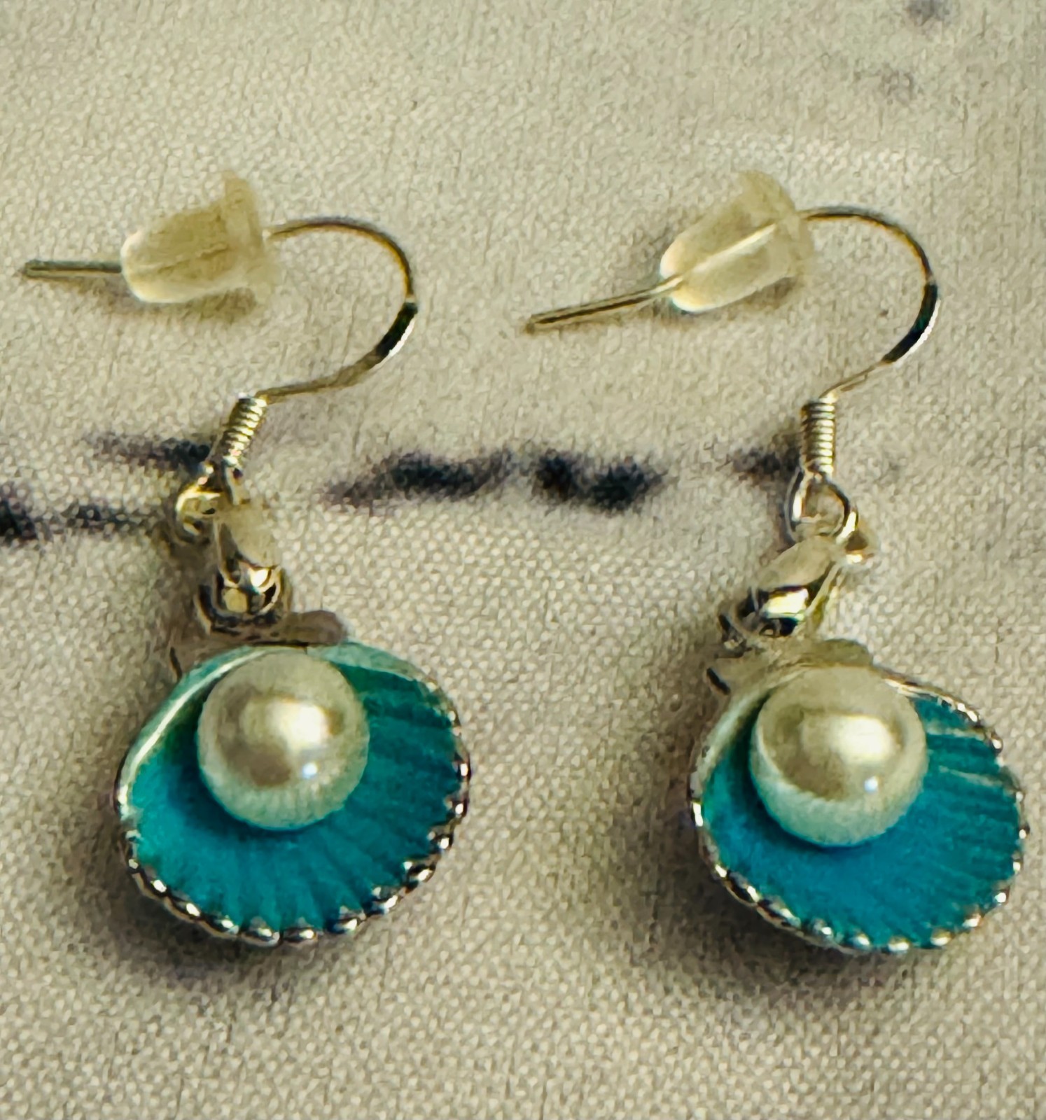 Turquoise Clam Shell With Pearl Dangle Earrings