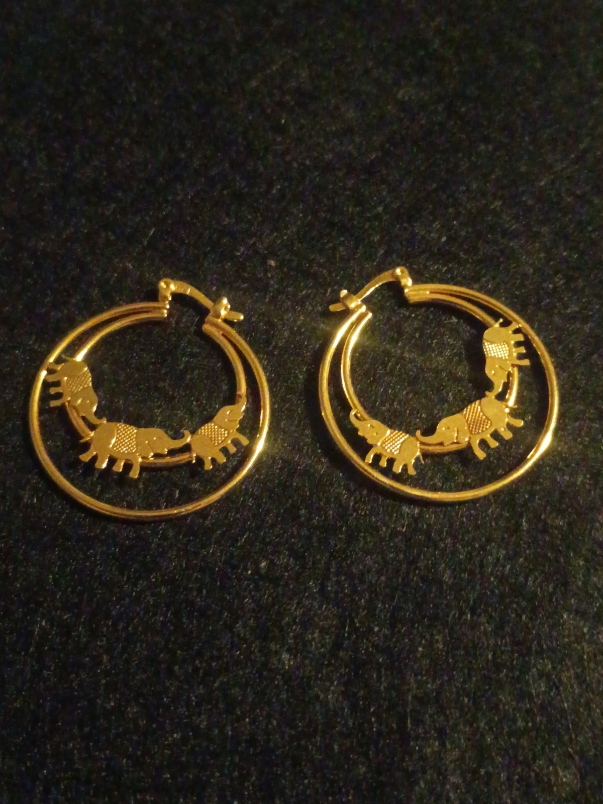 18K Gold Plated Tri-Color Elephant Hoop Earrings Brazil BZI Good Luck Jewelry