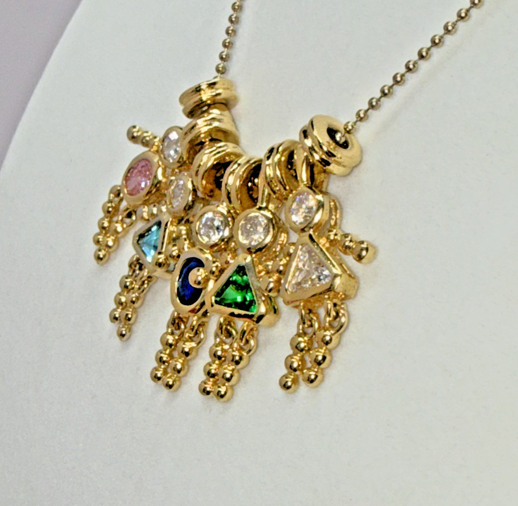 Vintage Italian 925 Sterling Silver Gold Vermeil Family Birthstone Necklace
