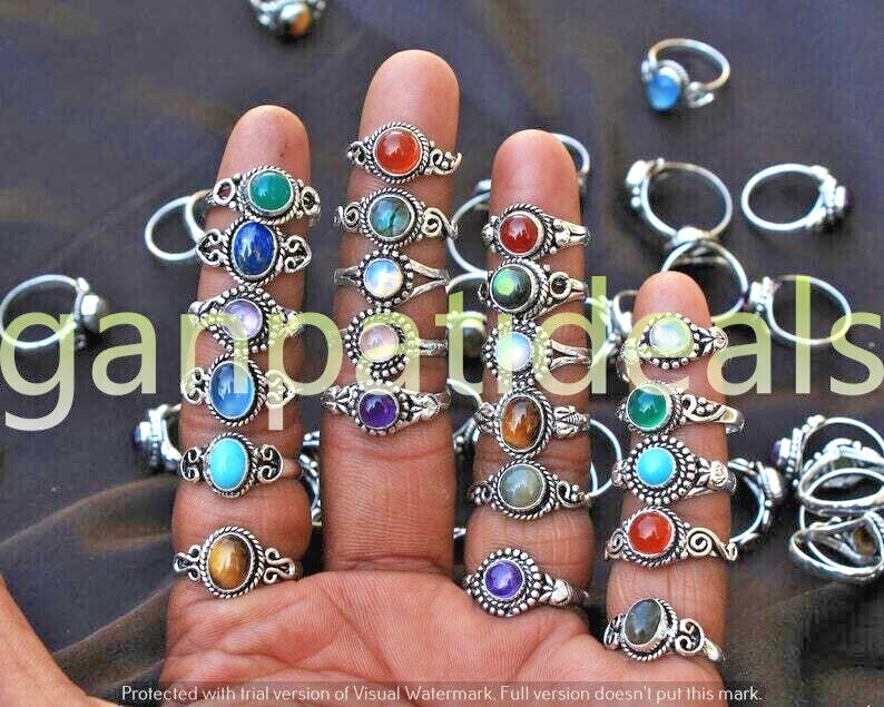 1000pcs Lot Labradorite & Mix Gemstone Rings 925 Silver Plated Jewelry For Woman