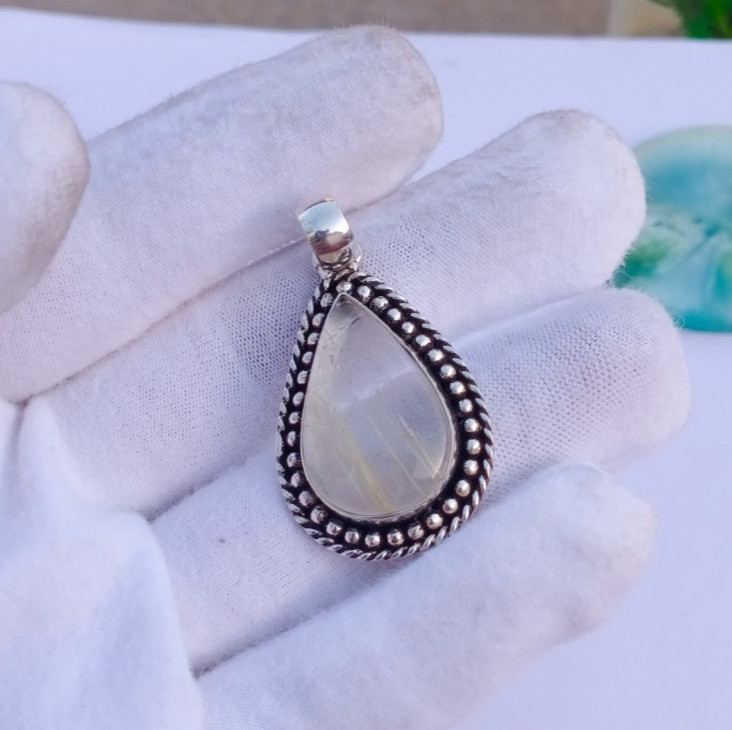 Beautiful Golden Rotile Gemstone 925 Sterling silver Handmade Jewelry For Women