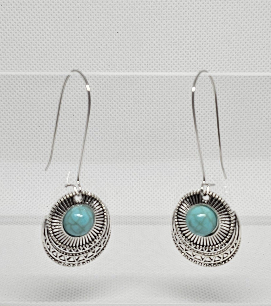 Silver Tone Turquoise Accent Long Dangle Earrings NEW