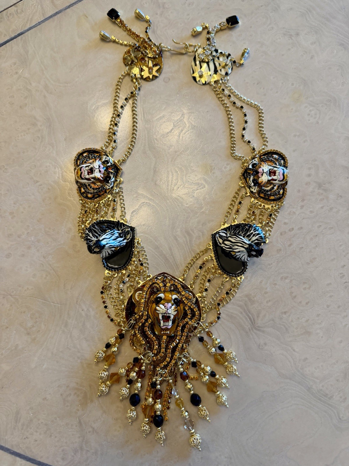 VERY RARE LUNCH AT THE RITZ Vintage Wild Kingdom Charm Necklace, 22k Gold Plated