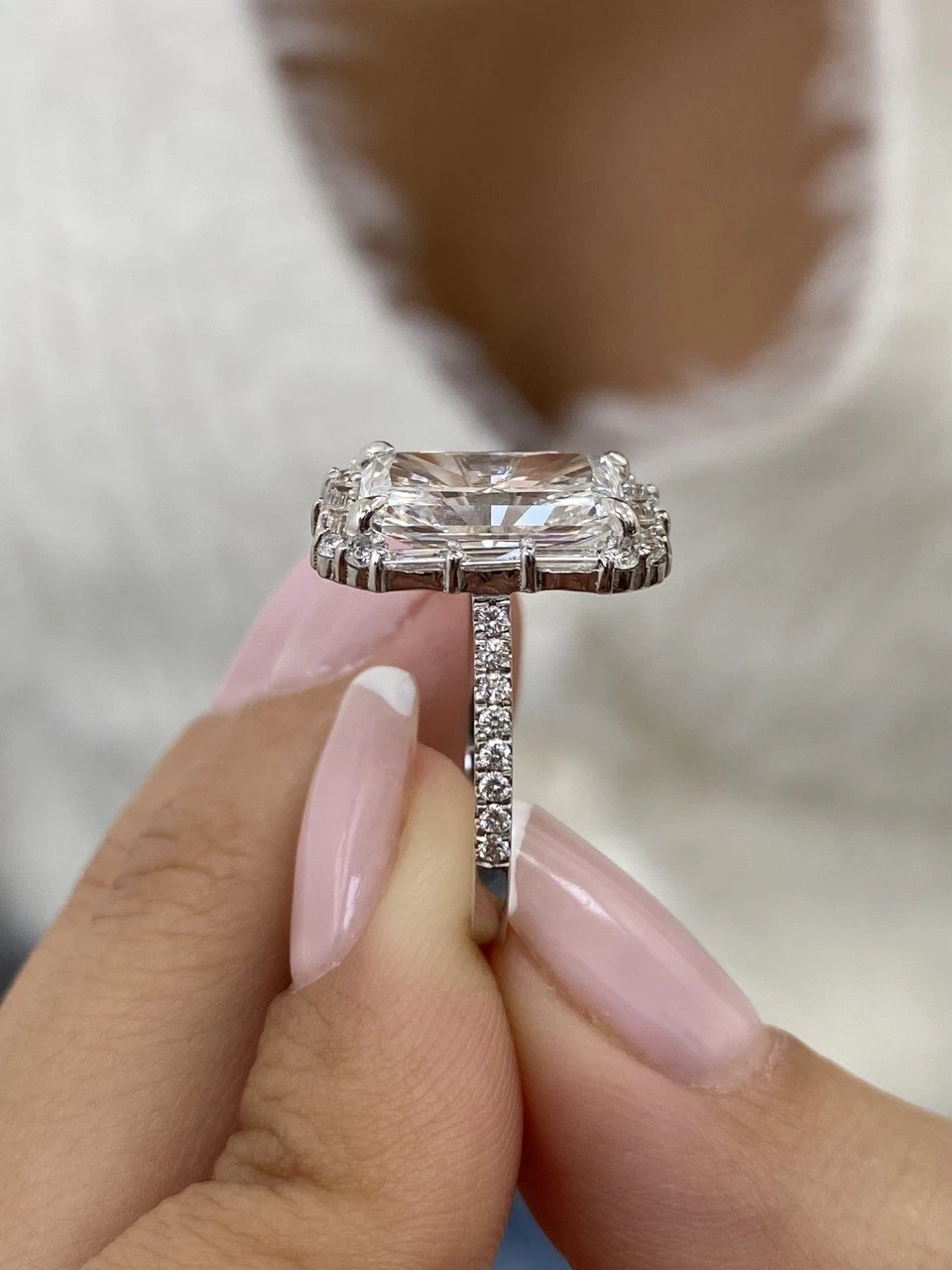 Baguette side Stone Ring 2.2 Ct Radiant Simulated Diamond 925 Sterling Silver