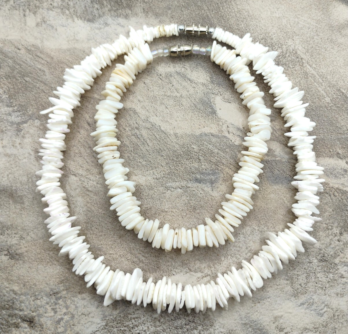 Vintage White Chipped Shell Choker Necklace & Anklet Set Beach Surfer Boho