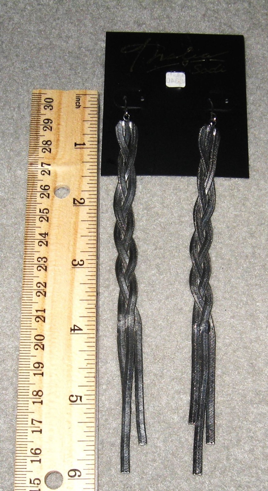 THALIA SODI SILVER HERRINGBONE BRAIDED 6 INCHES LONG DANGLE WIRE HOOK EARRINGS