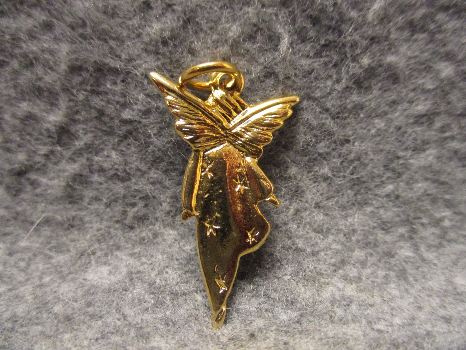 Angel Pendant Charm w/ Stars On Dress Gold Plated w/ Jump Ring 1-1/8″ Tall NEW