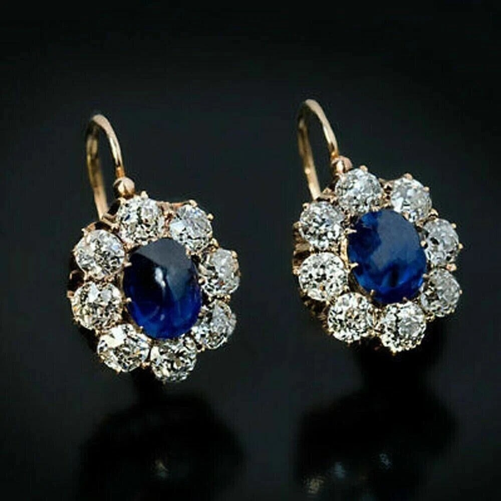 3.99Ct Oval Cut Lab Created Sapphire Drop Dangle Wedding 14K Gold FN Earrings