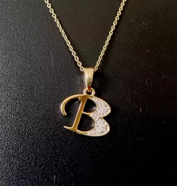 Round Cut Simulated Diamond Unisex Letter ”B” Pendant 14K Yellow Gold Plated