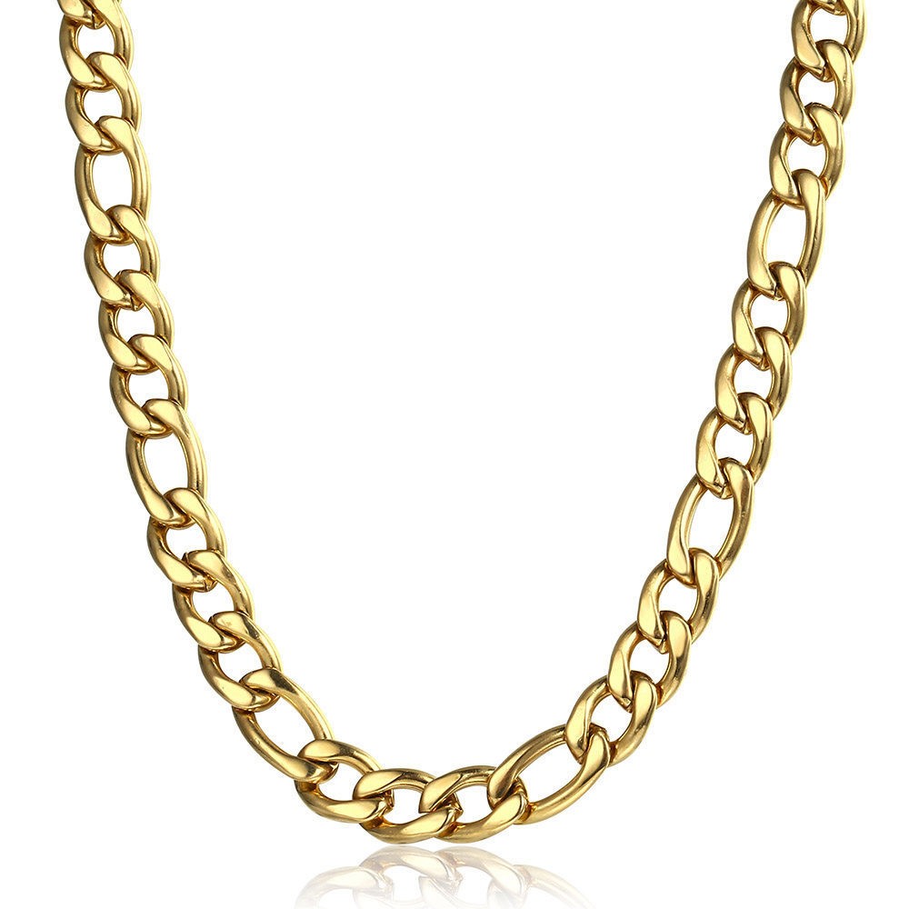 3/5/7/9mm Gold Plated Stainless Steel Figaro Chain Necklace Choker 16-30″