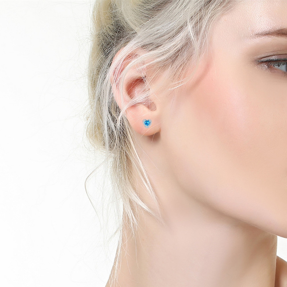 1.0 Cttw Heart Shaped AAA Simulated Blue Topaz Sterling Silver Stud Earrings