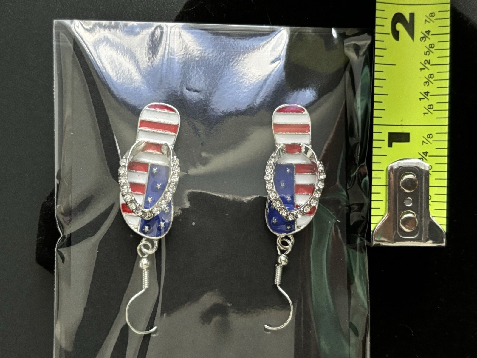 SALE: Patriotic Beach Lovers- Beach Sandal earrings haloed in diamonds Was $7.75