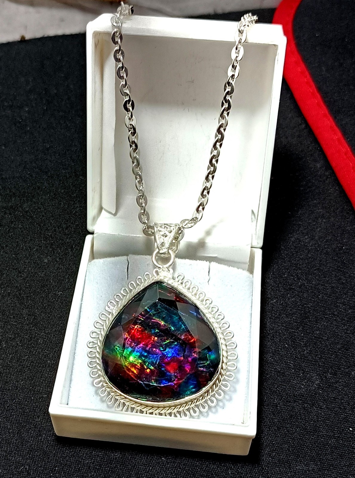 72.15 Ct Natural Ammolite Doublet Certified Gemstone Pendant With Sliver Chain