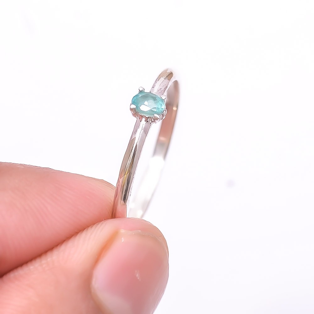 Paraiba Tourmaline – Brazil Solitaire Gemstone 925 Sterling Silver Ring s.9 Sk43