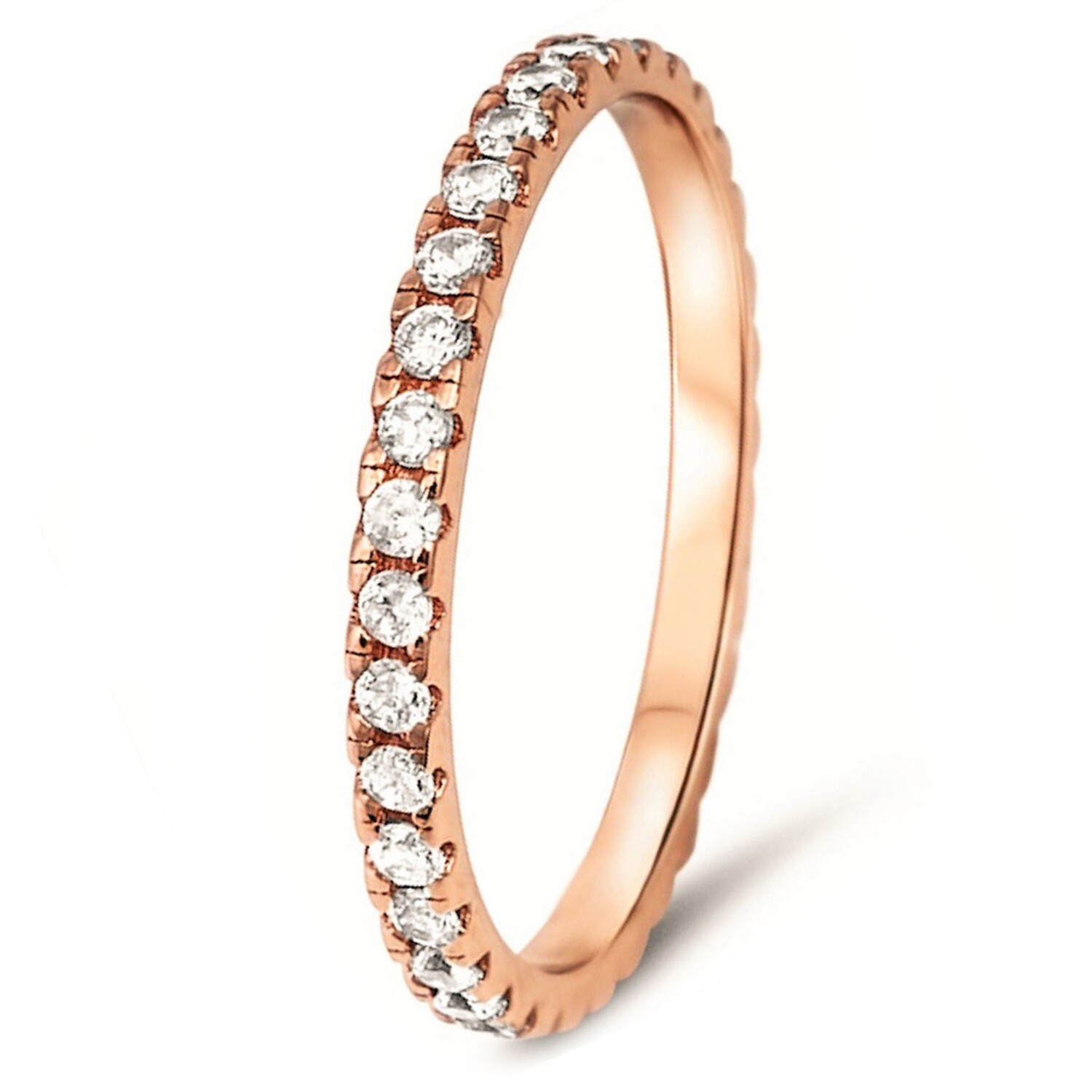 Sterling Silver Elegant Dainty 1.30mm Eternity Cubic Zirconia Band RoseGold Ver.