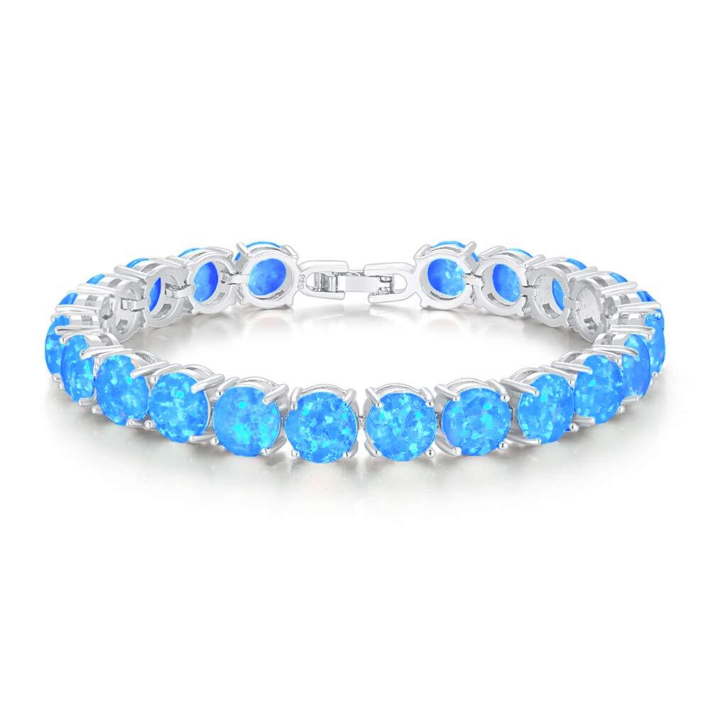 Vikoly Blue/White/Orange/Pink Round 925 Sterling Sliver Fire Opal Bracelet 18cm