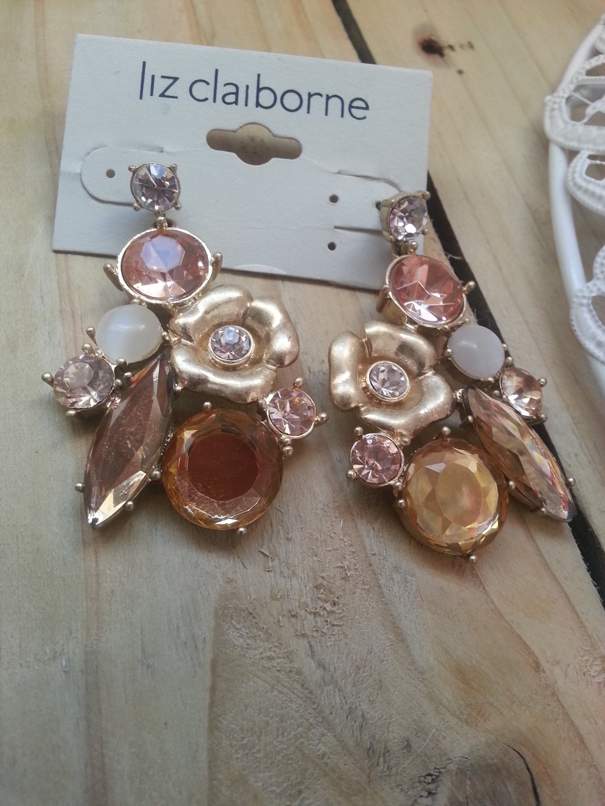 “Liz Claiborne” Gold Plated Multi-Coloured & Shape Stone Set Pierced Earrings