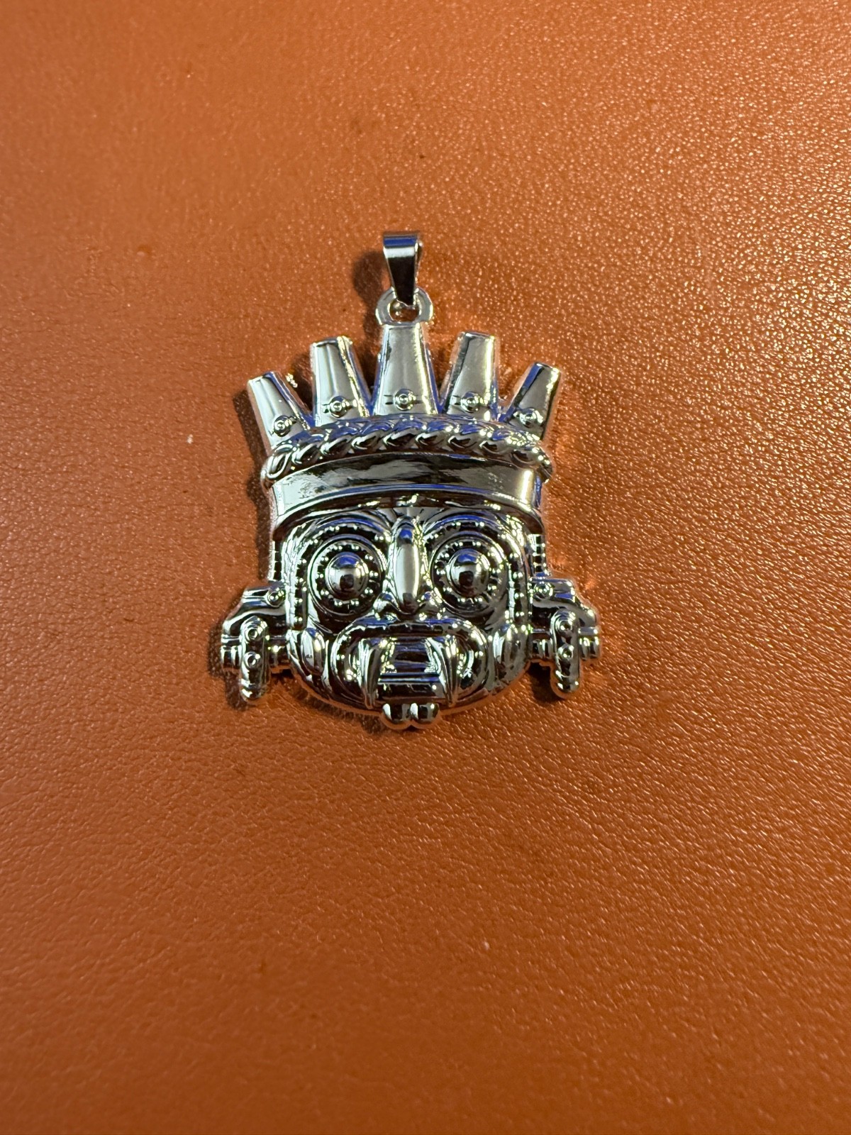 Tlaloc Pendant, Silver Tone, Aztec Rain God, 1.5″, 5.3mm bail, Metal Alloy #3