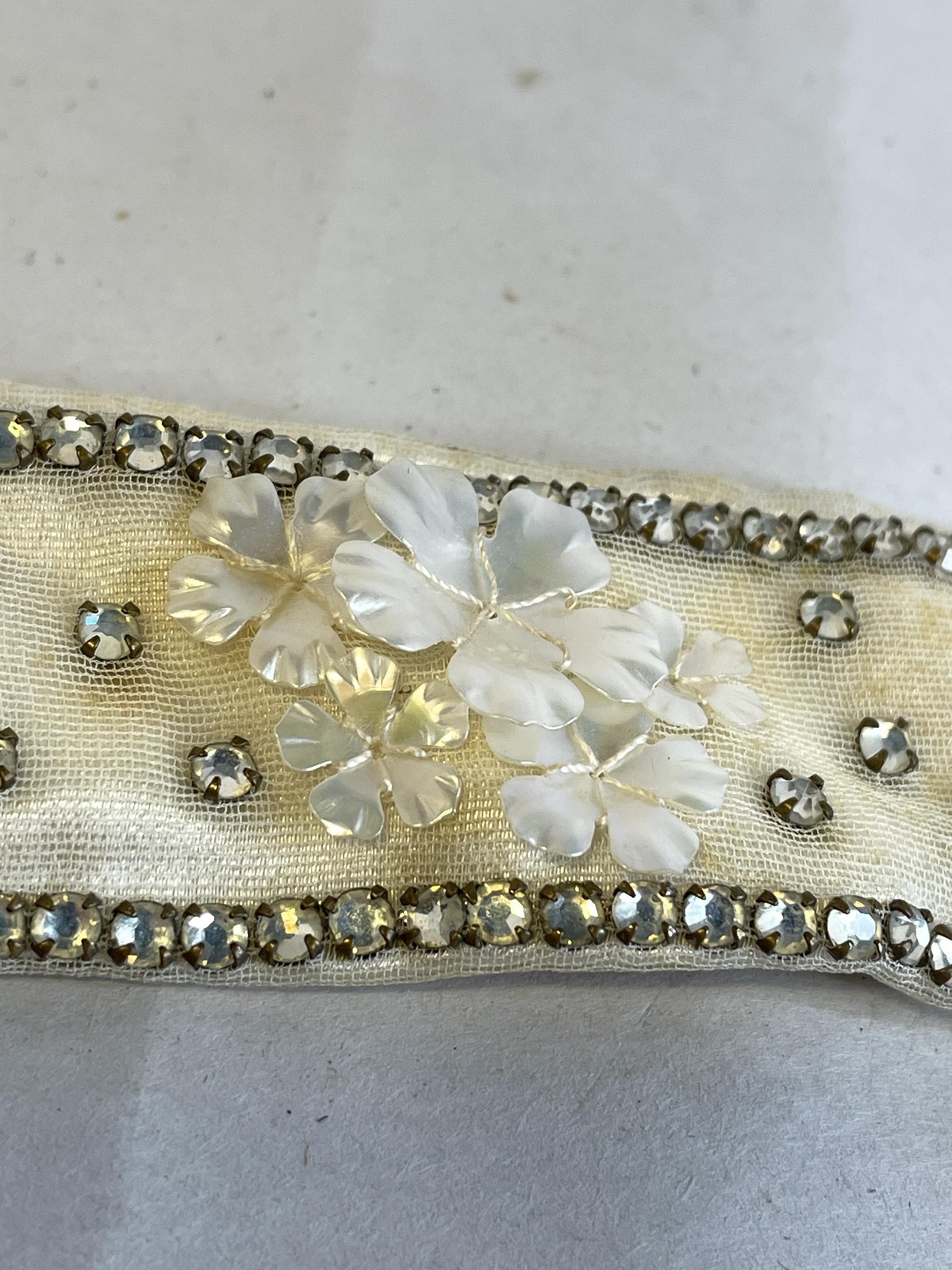Ivory Satin Beaded Rhinestone Floral Belt Womens Snap Closure Formal Dress Sash
