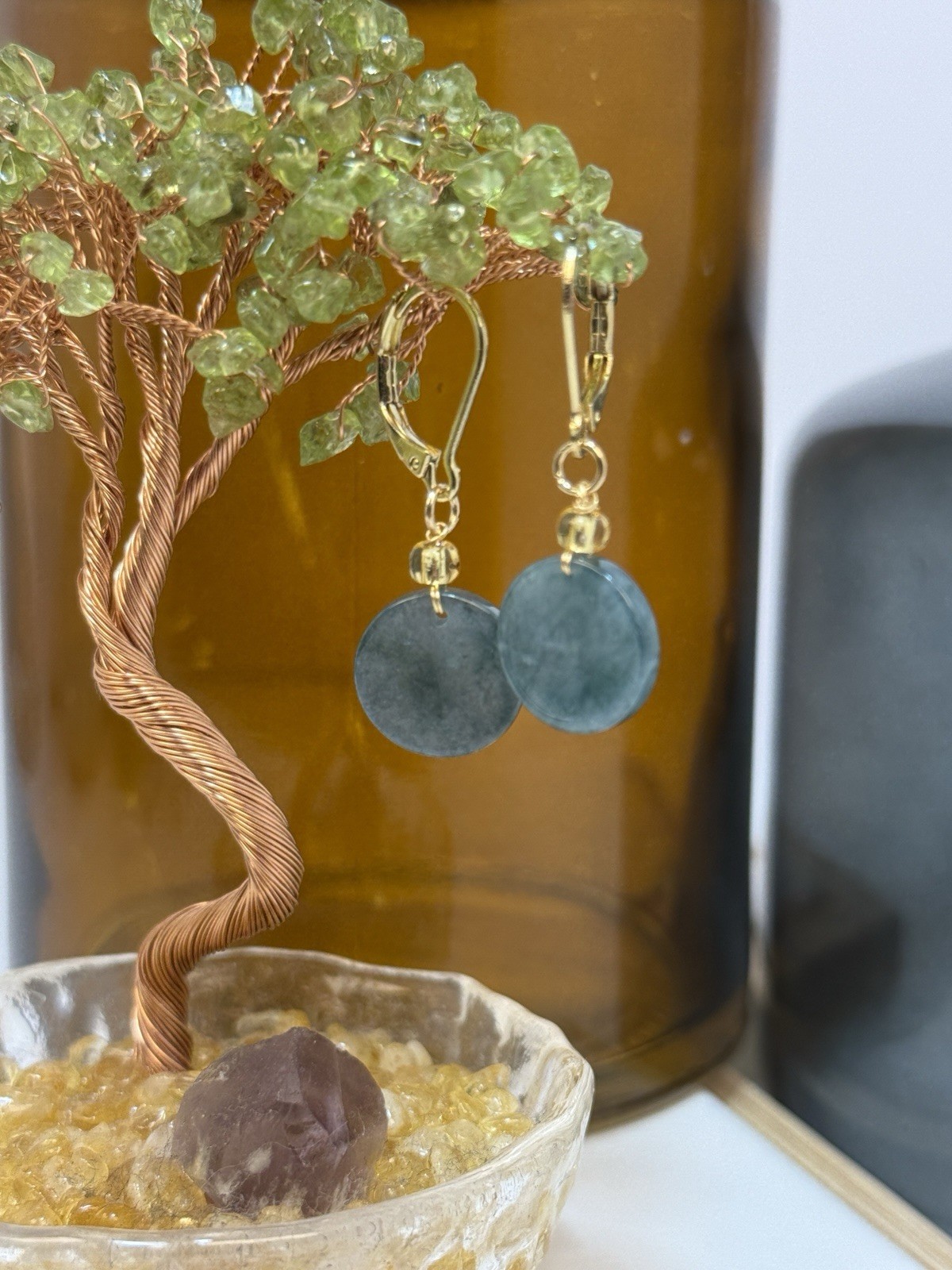 Blue Water Jade Dangle Earrings 13.7/2.4MM