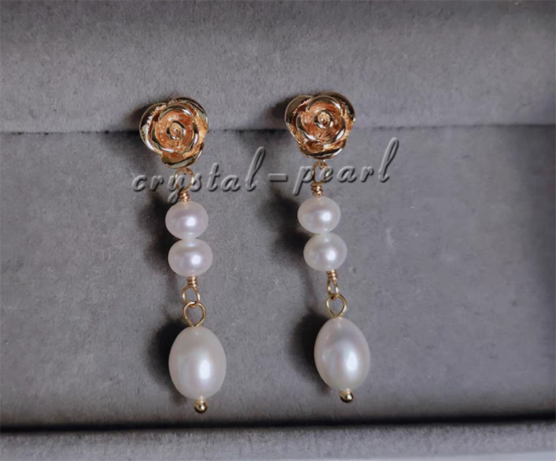 Genuine AAA natural south sea white pearl dangle earrings 14k yelllow gold P