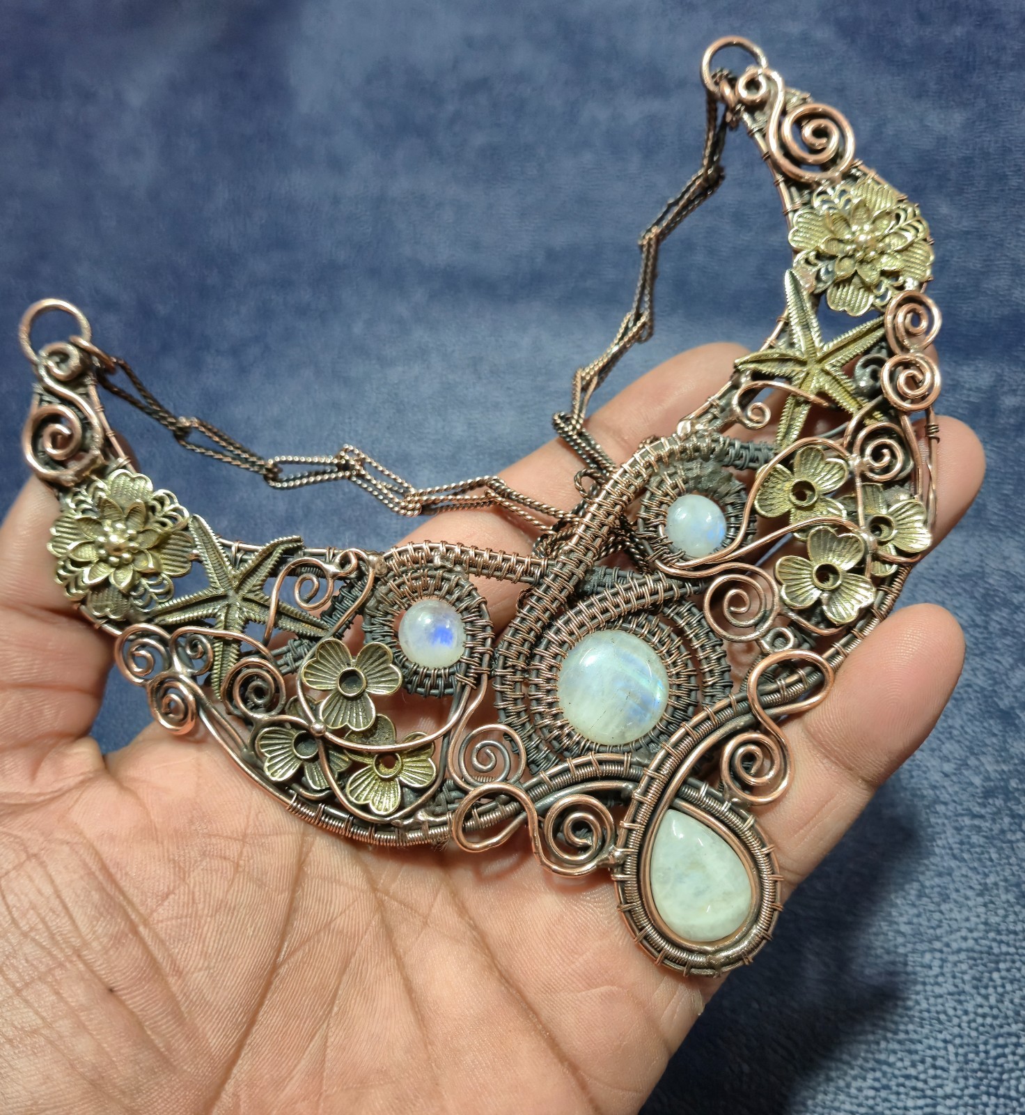 Beautiful Moonstone Necklace Copper Wire Wrapped Necklace Gemstone Jewelry Gifts