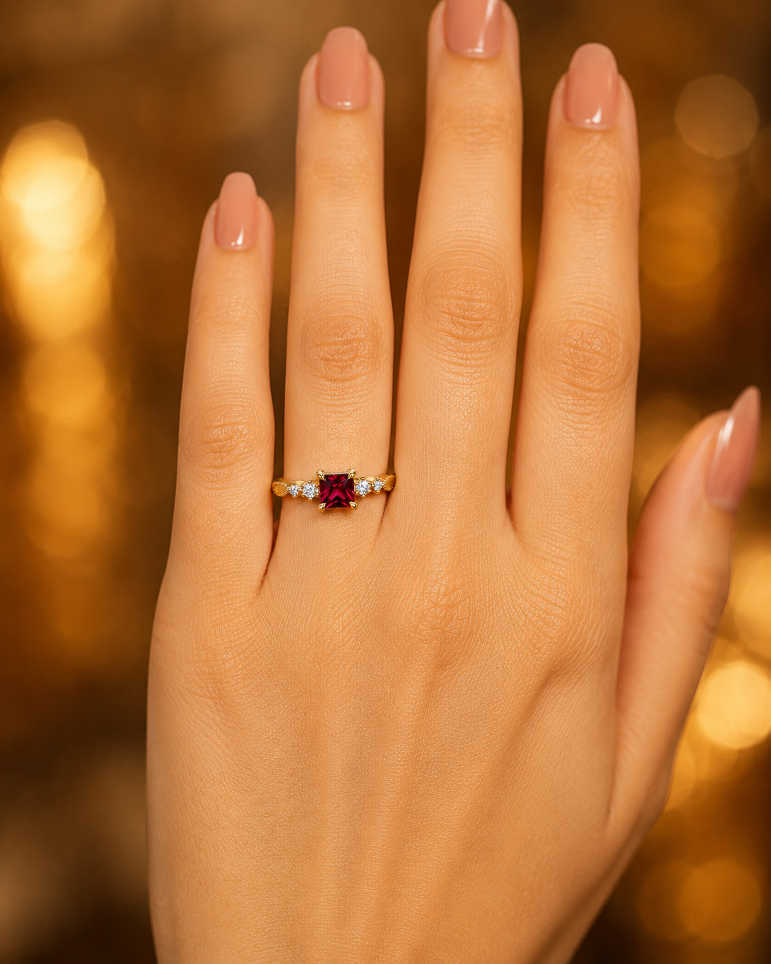 Red Garnet Ring, Brass Gold Alloy , Birthday Gift Her, Women Ring