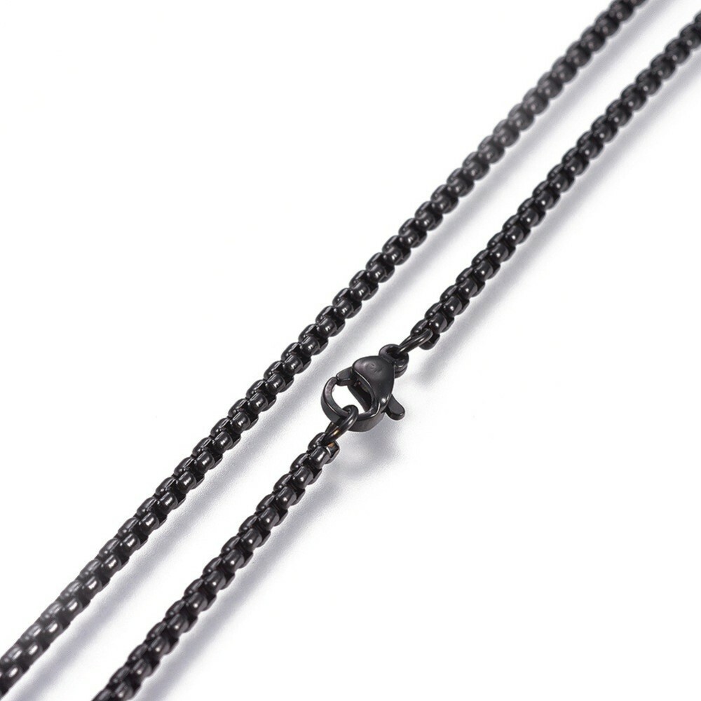 304 Stainless Steel Box Chain Necklaces Black Rose Gold Silver 23.62” P386