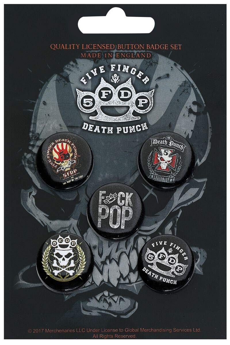 Authentic Five Finger Death Punch 5FDP 5 Button Badge Set NEW