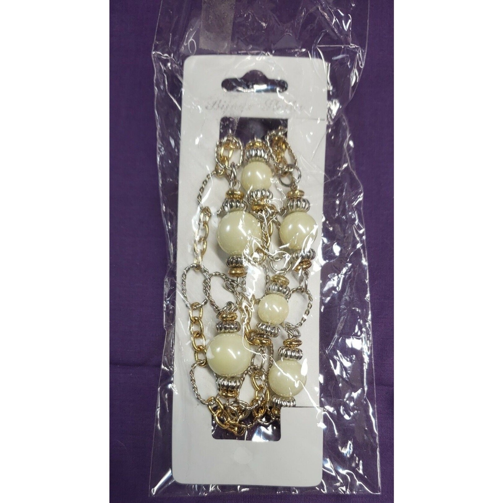 Bijoux Stella Multistrand Mixed Metals Faux Pearl Bracelet, NWT