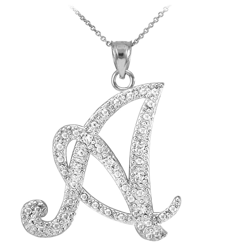 .925 Sterling Silver Cursive Letter Script “A-Z” CZ Initial Pendant Necklace