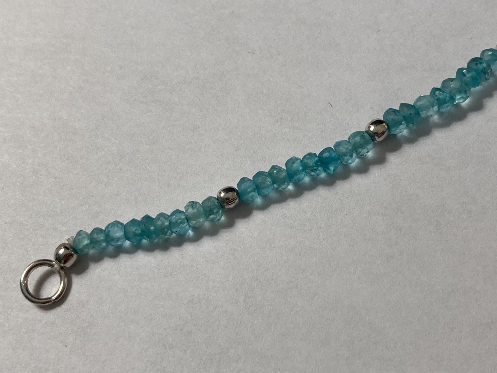 .925 Sterling Silver 3mm Paraiba Apatite Bead Bracelet 7.25″ Dangle Bead Accent