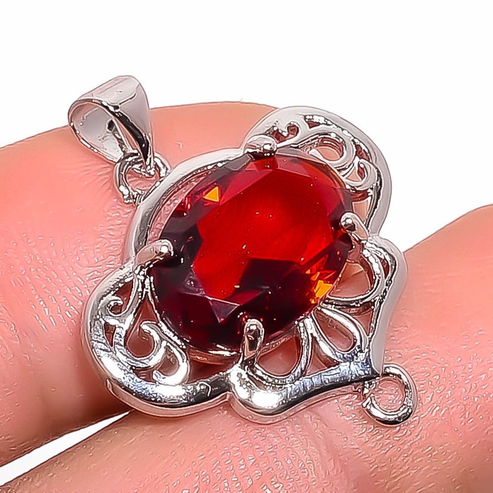 Garnet 925 Silver Plated White Rhodium Plated Pendant 1.09″ P74-11