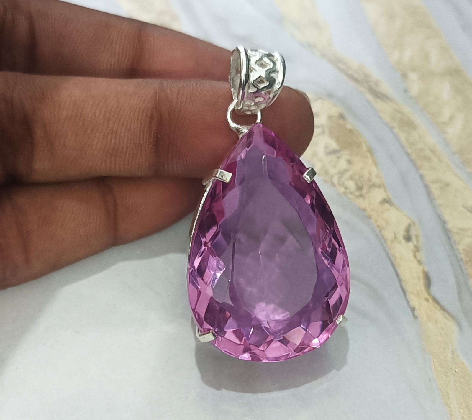 Natural Pink Topaz Teardrop Pendant – 107 Ct Collector’s Gemstone Jewelry