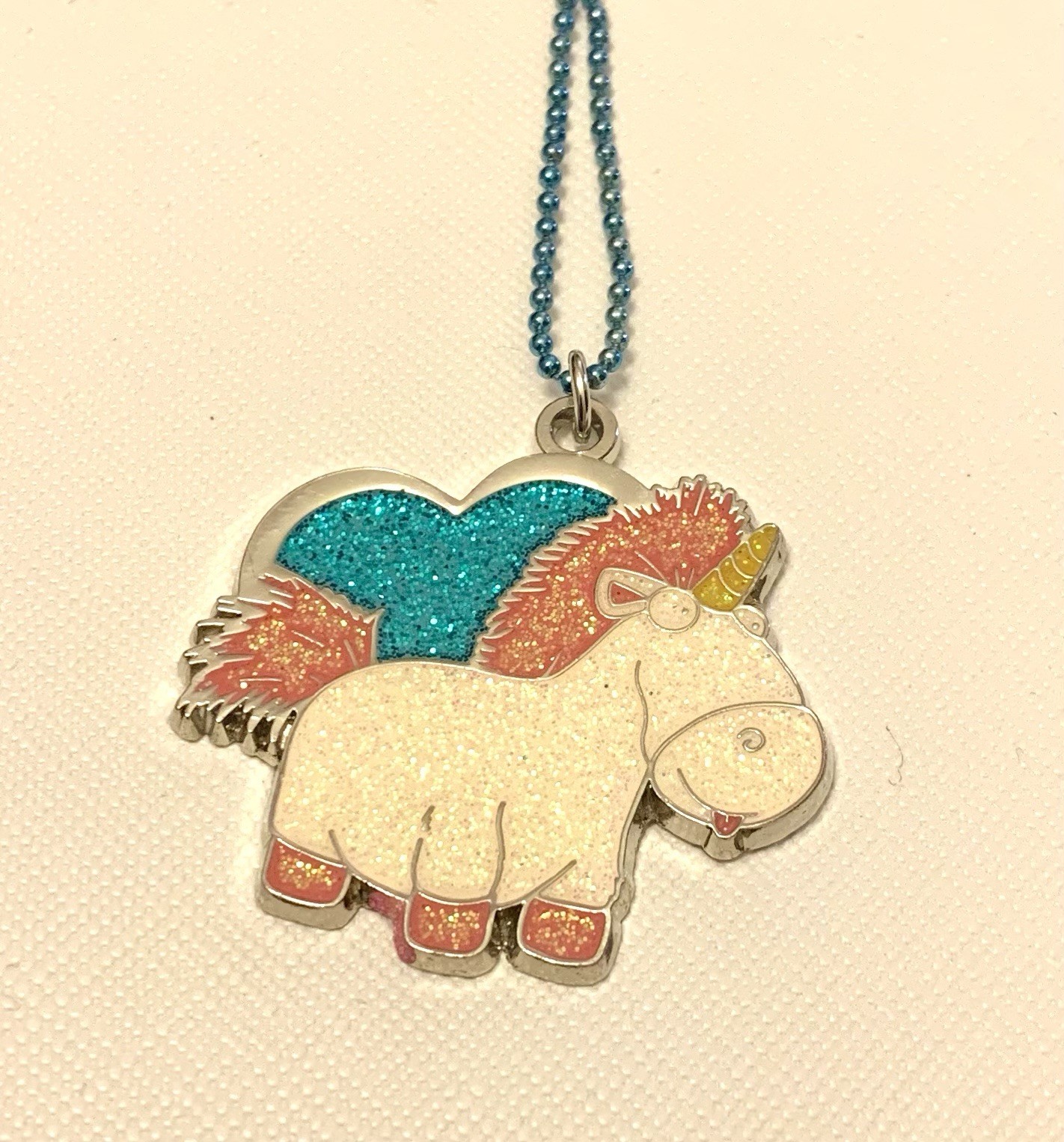 Universal Studios Despicable Me Enamel Unicorn Pendant Ball Bead Necklace 18″