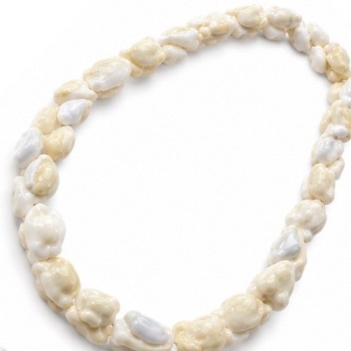 Hawaiian Momi Shell Lei Necklace White Cream Tropical Coastal Statement Jewelry