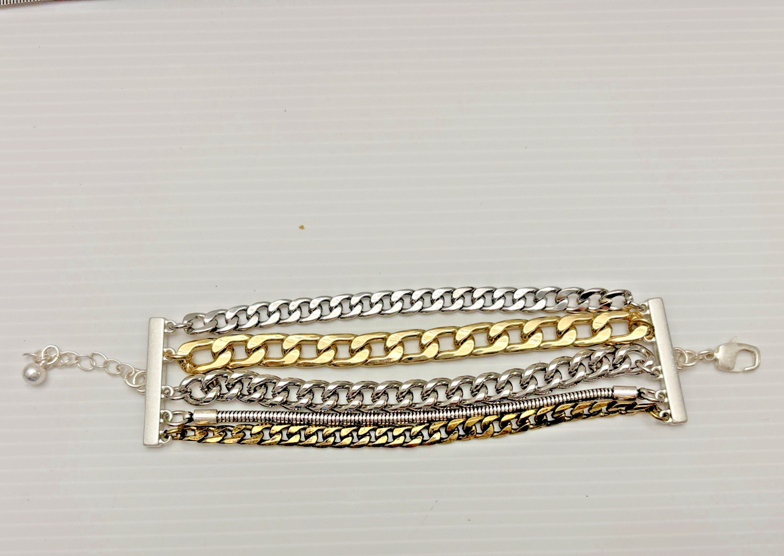 Jenny Bird Bracelet Two Tone Mixed Chain Link Multi Strand Jewelry 7-9″ Signed
