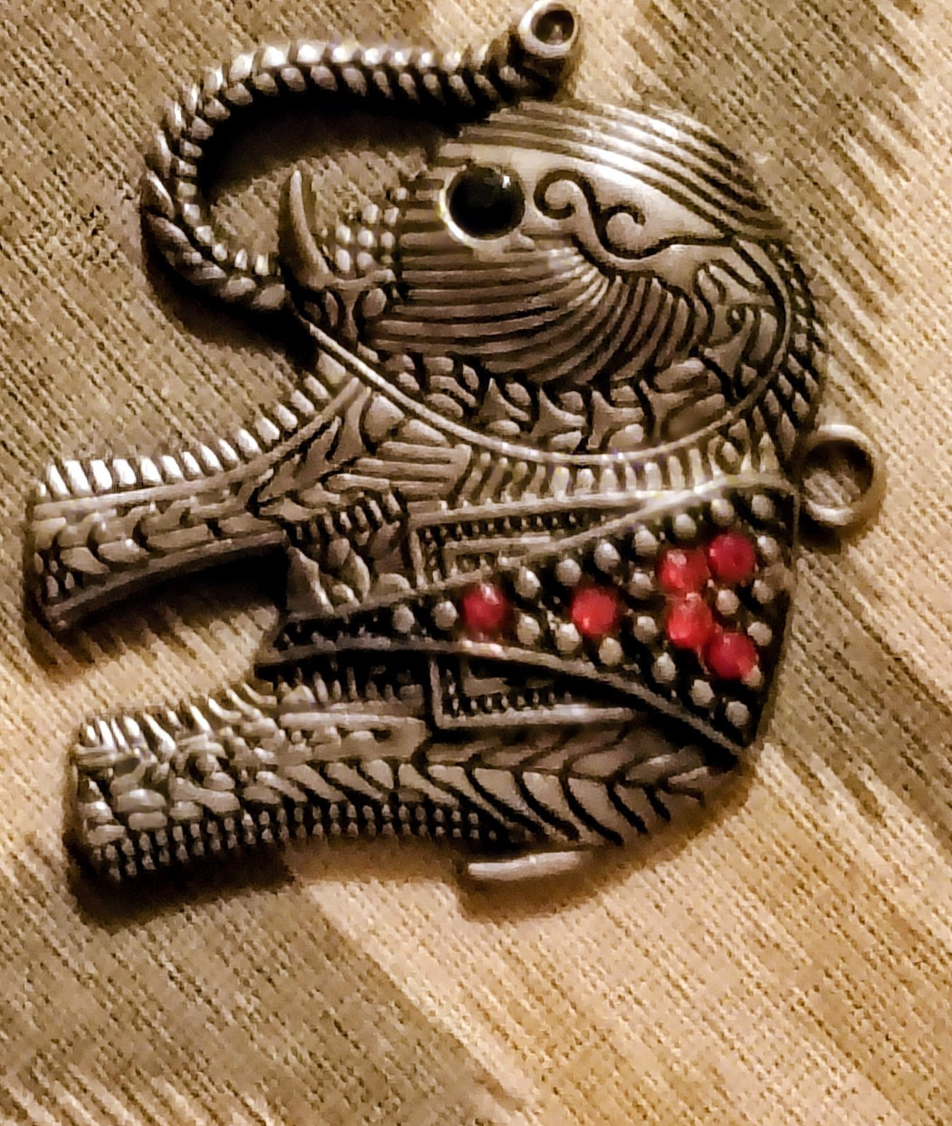Elephant Charm Pendant Red Accents Silver Tone Metal Animals & Insects Theme