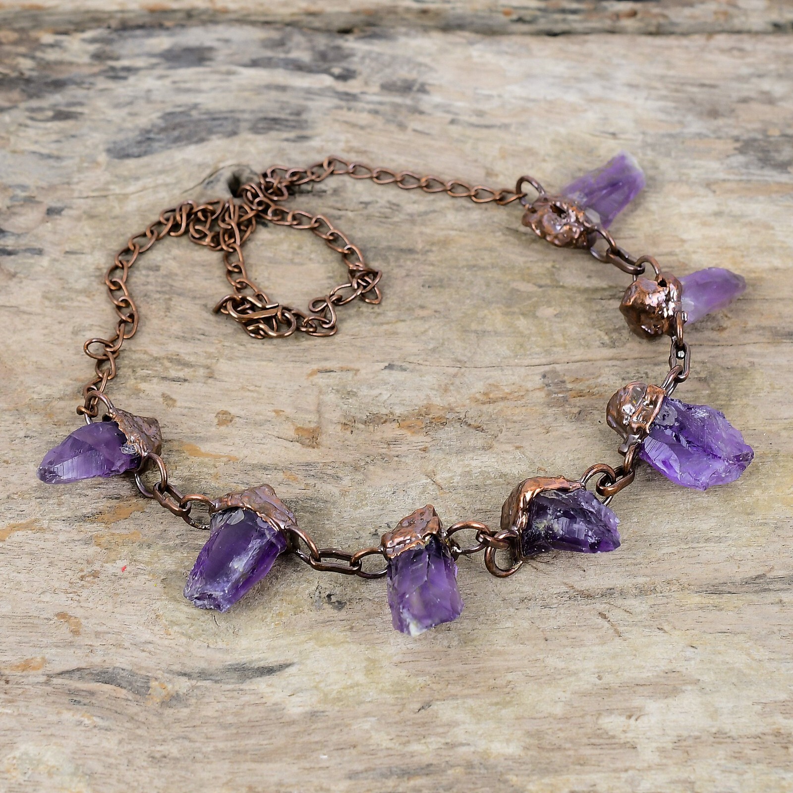 African Amethyst Rough Copper Electroformed Chain Adjustable Necklace 18.0″