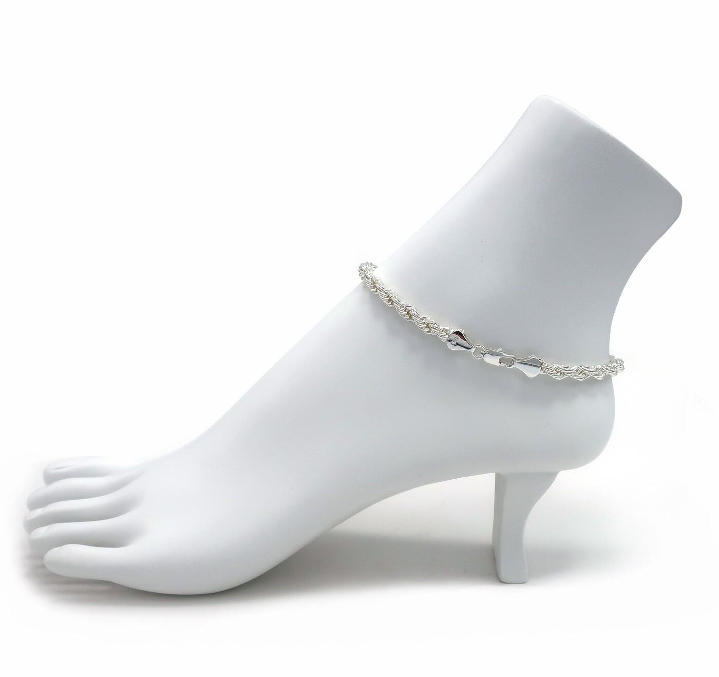 Twist Rope Chain 5mm Anklet Ankle Bracelet 10″ inch 925 Italy Silver Plated