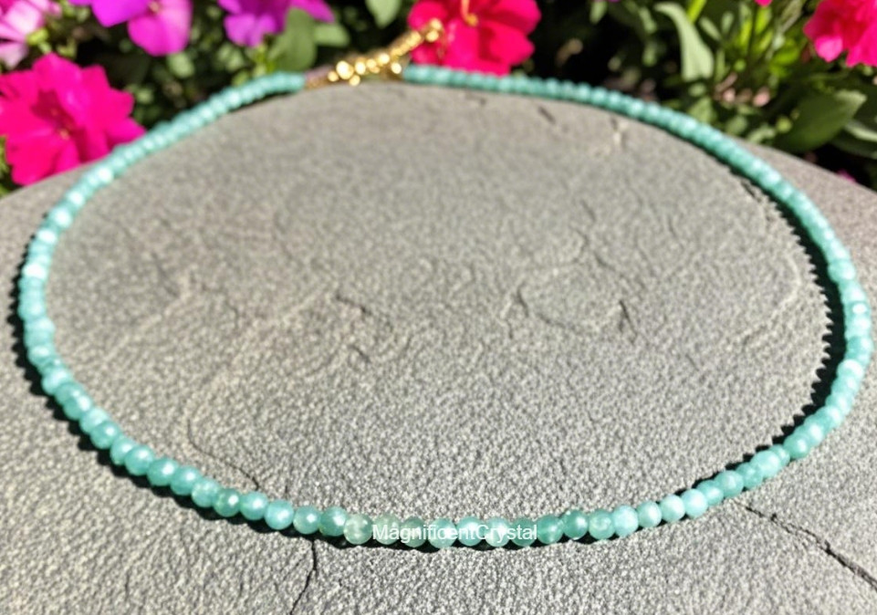 Natural Amazonite Dainty Blue Crystal Beaded Anklet With Silver Chain Women Gift