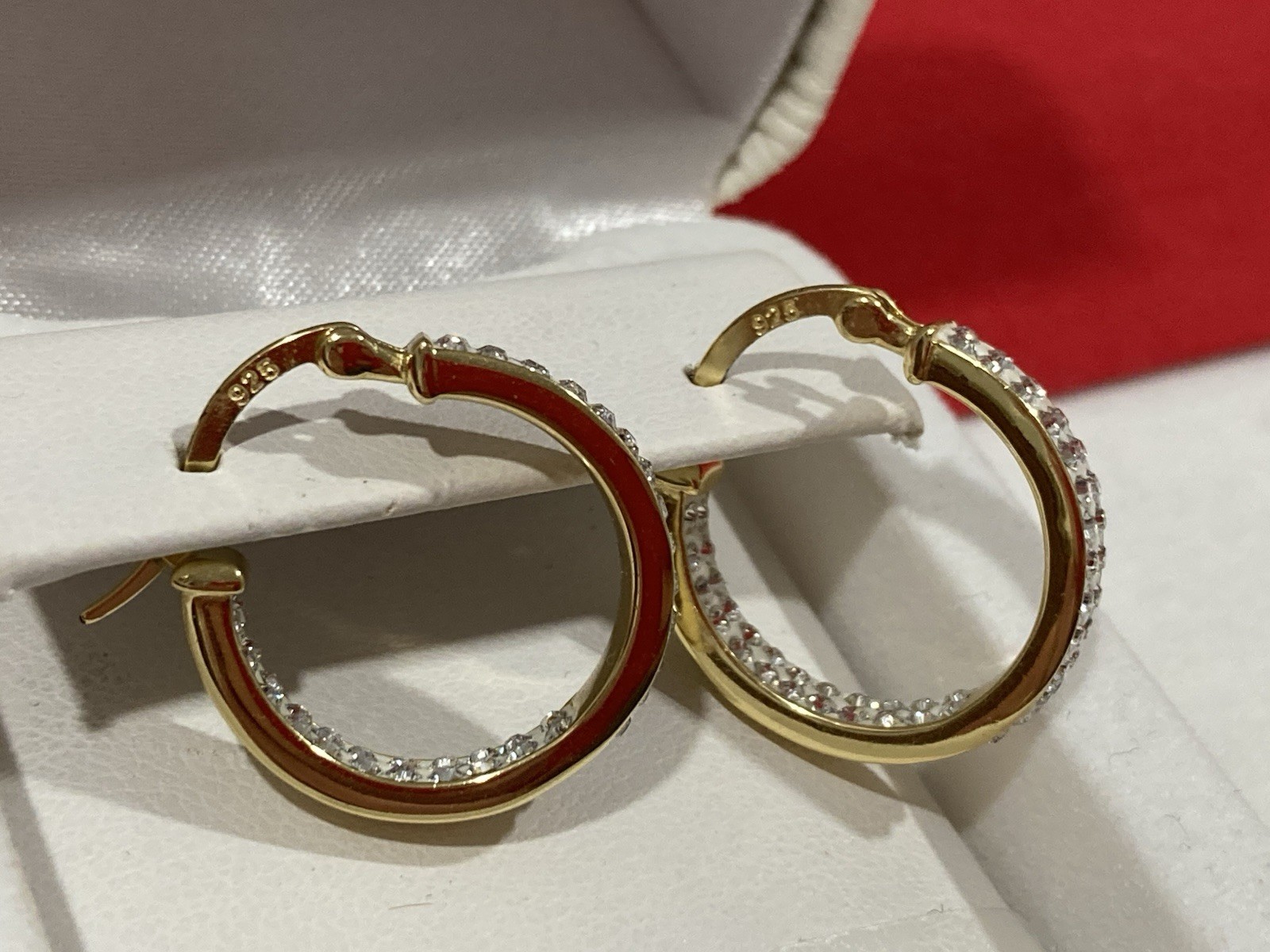 KOHLS 925 S Signed Sterling Silver Gold Vermeil Crystal Hoop EARRINGS -IN BOX-