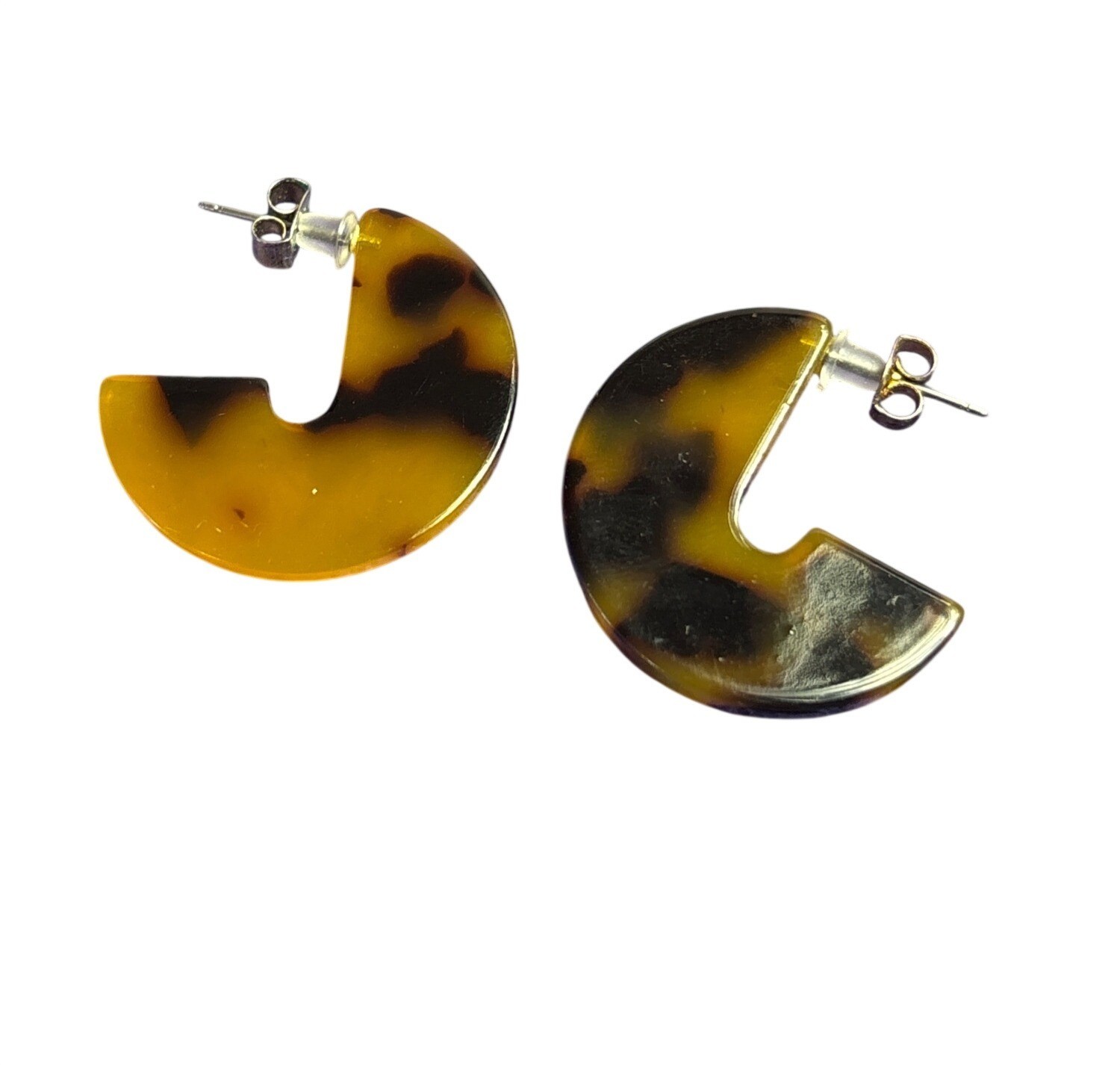 Faux Tortoiseshell Acrylic Circle Hoop Earrings 1 1/8 inches