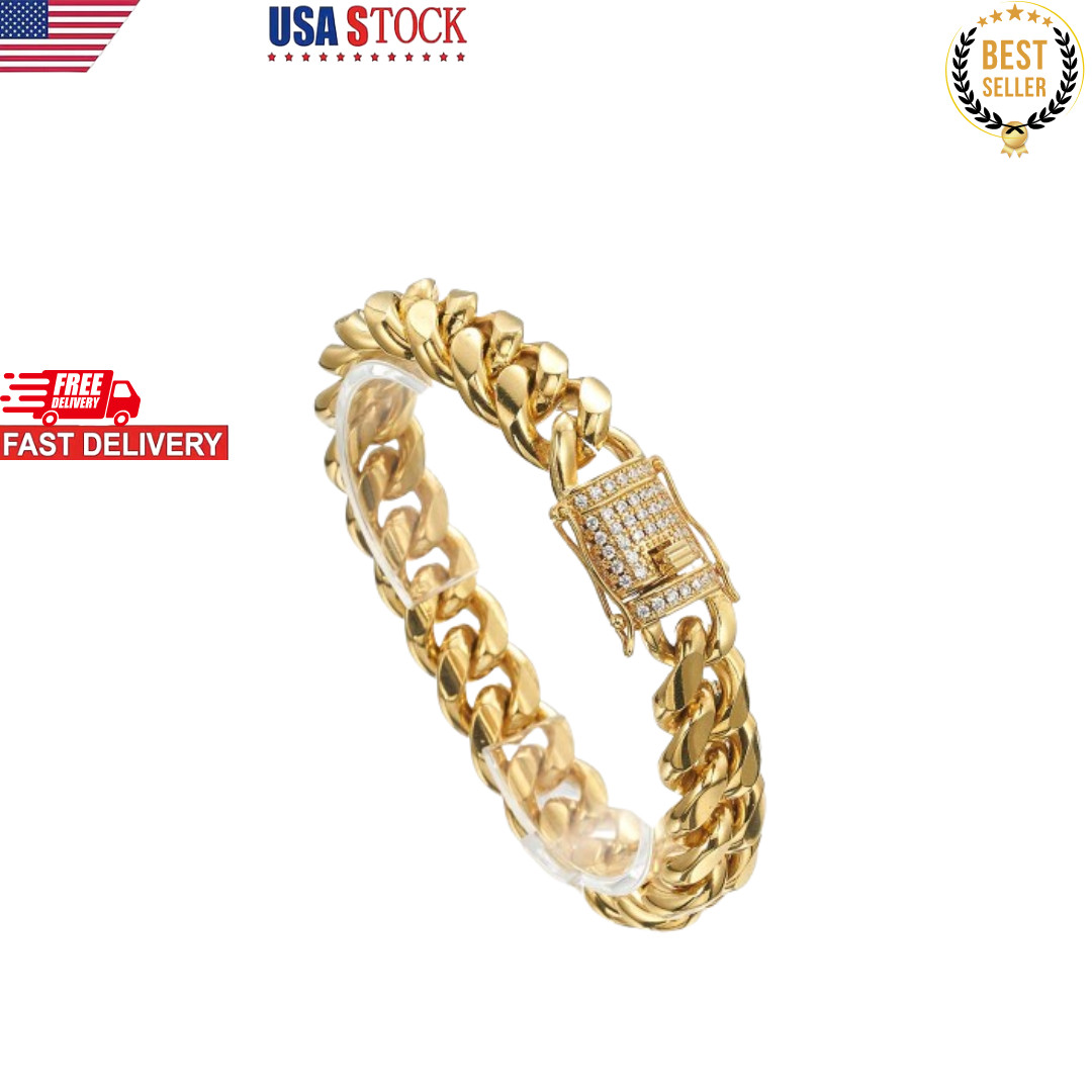 Cuban stainless steel miami link chain gold 18k plated Bracelet (9.5, Bracelet)
