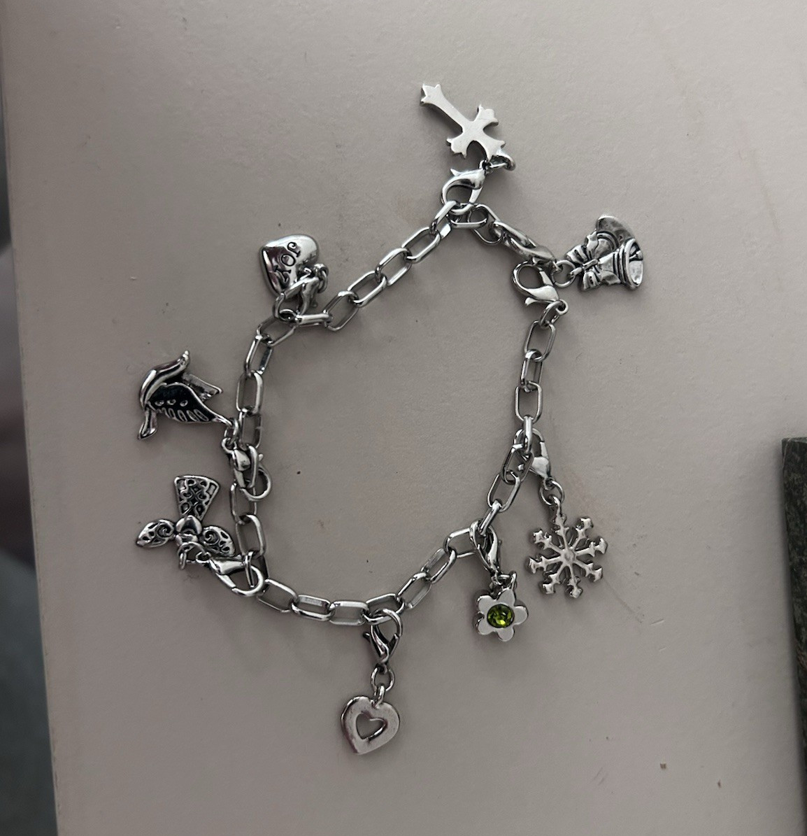 Silver Tone Oval Link Charm Chain Bracelet Dangle Charms Lobster Clasp