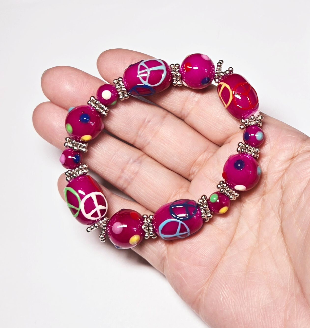 Pink Bracelets Handmade Wholesale Lot of 6 Glass Beaded Stretch Bracelet